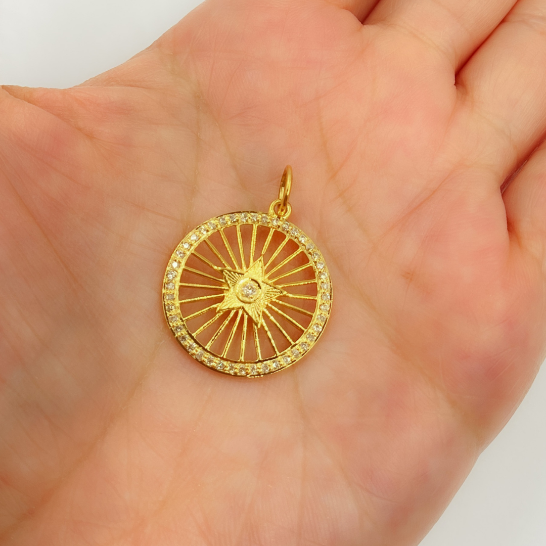 GDP216. 14K Solid Gold Diamond Star Circle Charm