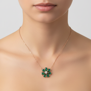 CN97250EM6X4. 18K Solid Gold Diamond and Emerald Flower Shape Necklace