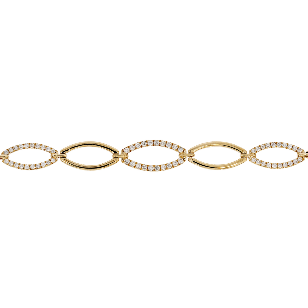 BFH61264. 14K Solid Yellow Gold Diamond Fancy Oval Bracelet