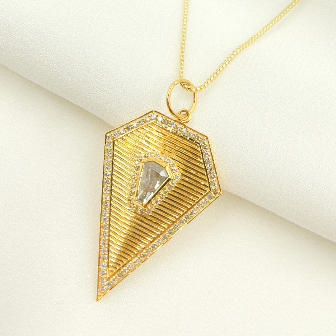 14K Solid Gold Charm. Diamond Pendant with Diamonds. CGDP41