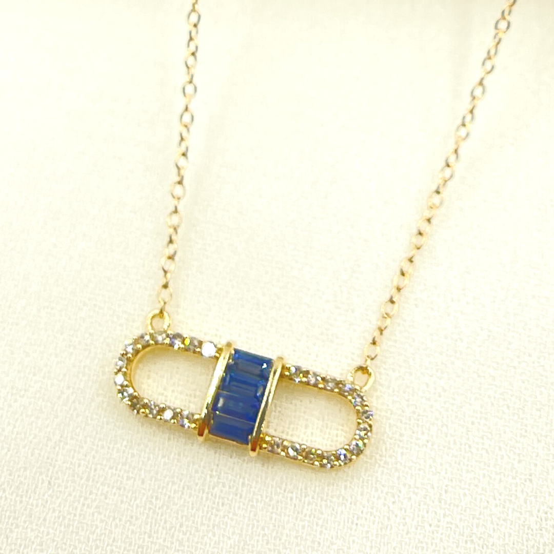 NFB70796. 14k Solid Yellow Gold, Diamonds & Precious Stones Cable Link Marquise Necklace