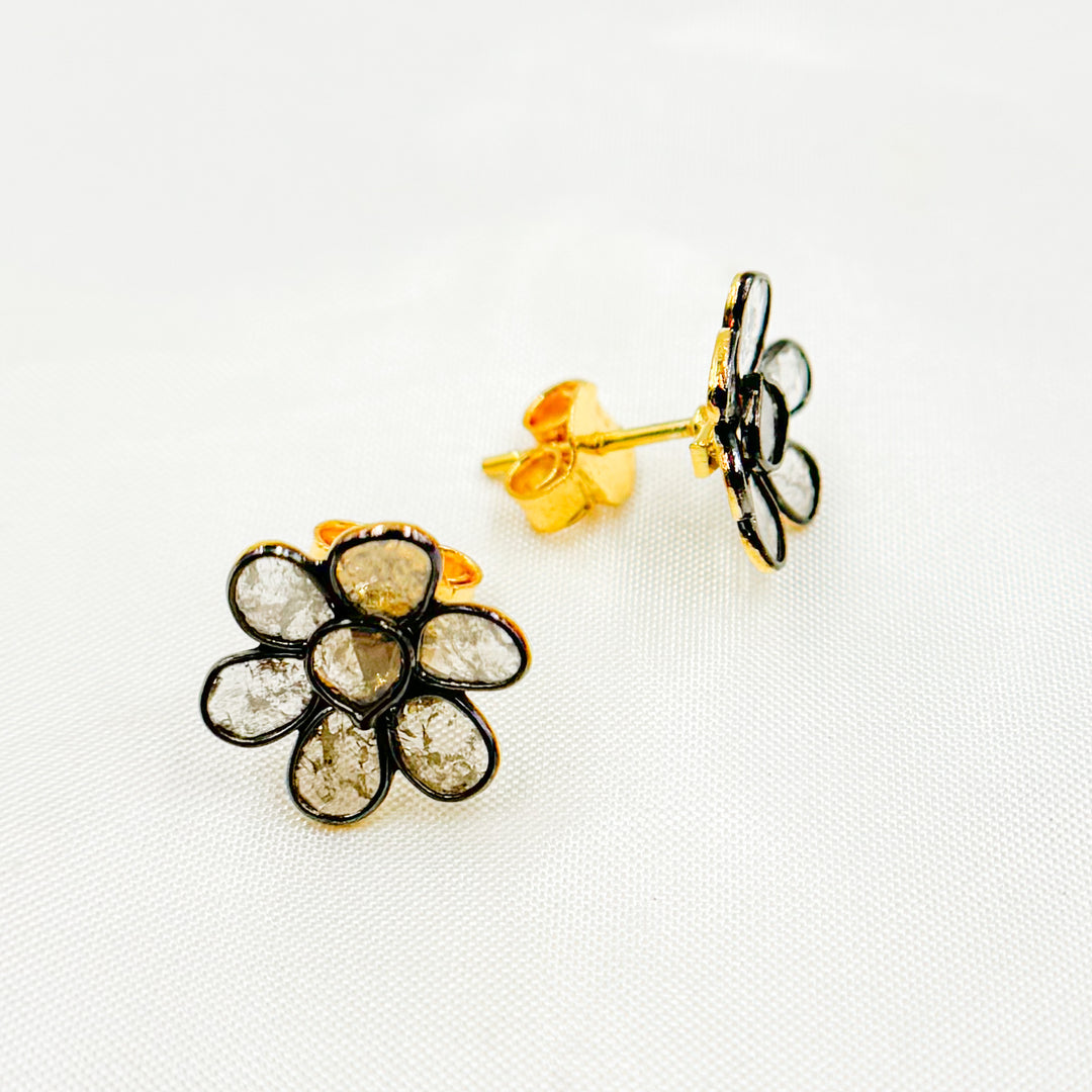 DE030. Diamond Silver Flower Studs