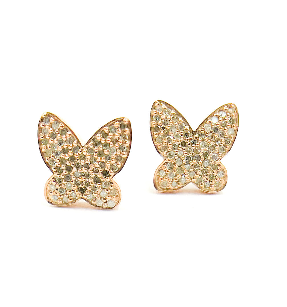 DE048. Diamond Sterling Silver Butterfly Studs