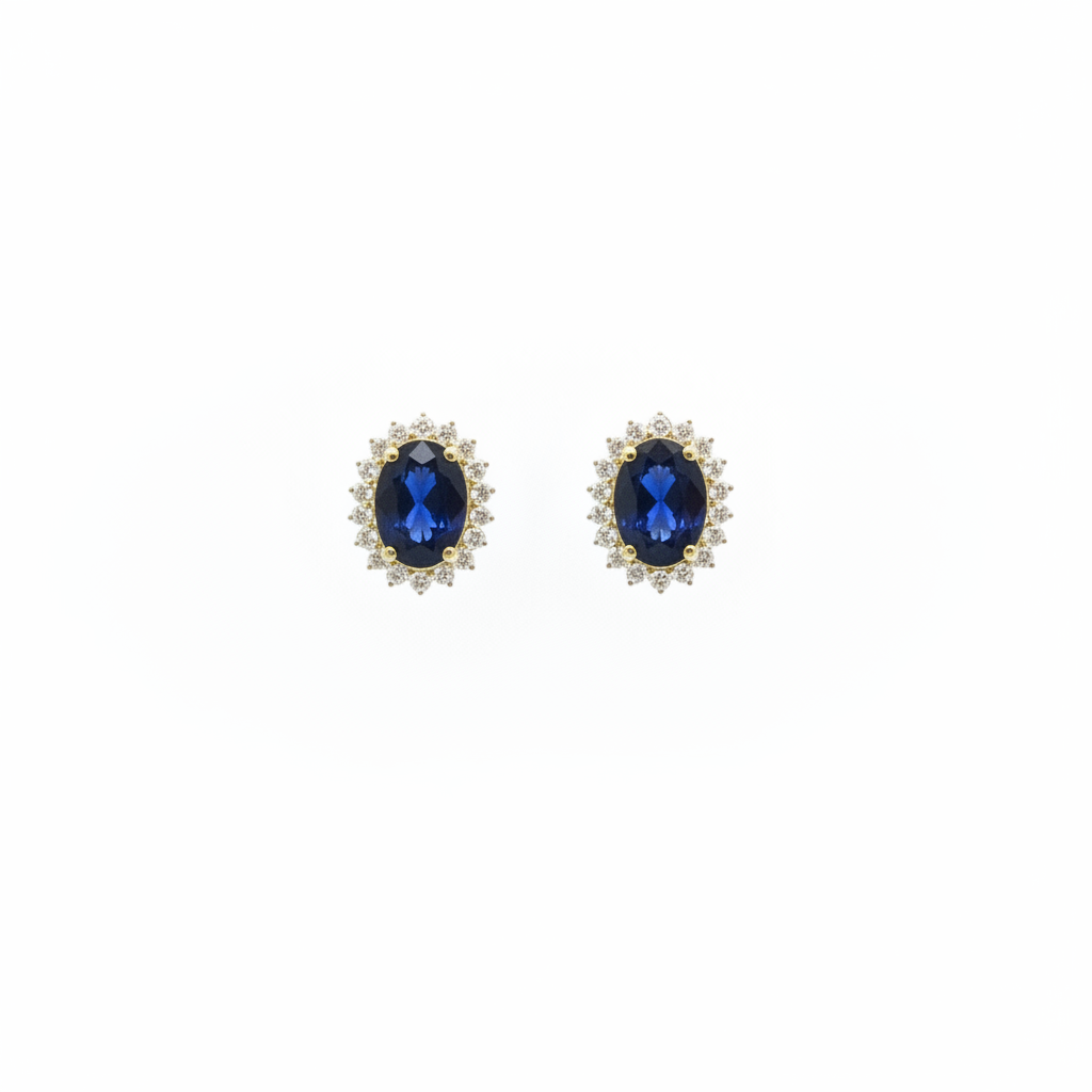 ER113641. 14k Solid Gold Diamond and Gemstone Oval Stud Earrings