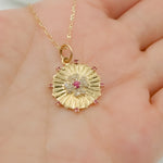 Load image into Gallery viewer, 14k Solid Gold and Gemstone (Blue Sapphire and Ruby) Flower Charm. KG206
