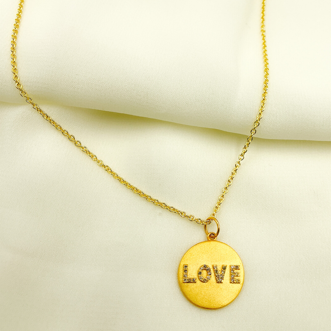 14K Solid Gold Diamond Circle LOVE Charm. GDP84