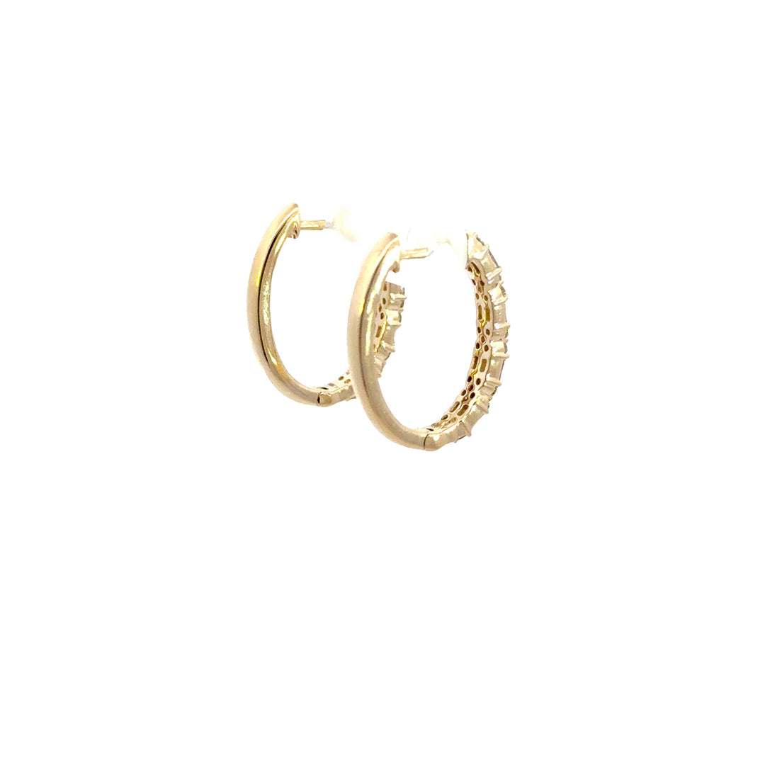 EHH56874. 14k Solid Gold Diamond Baguette Oval Hoops