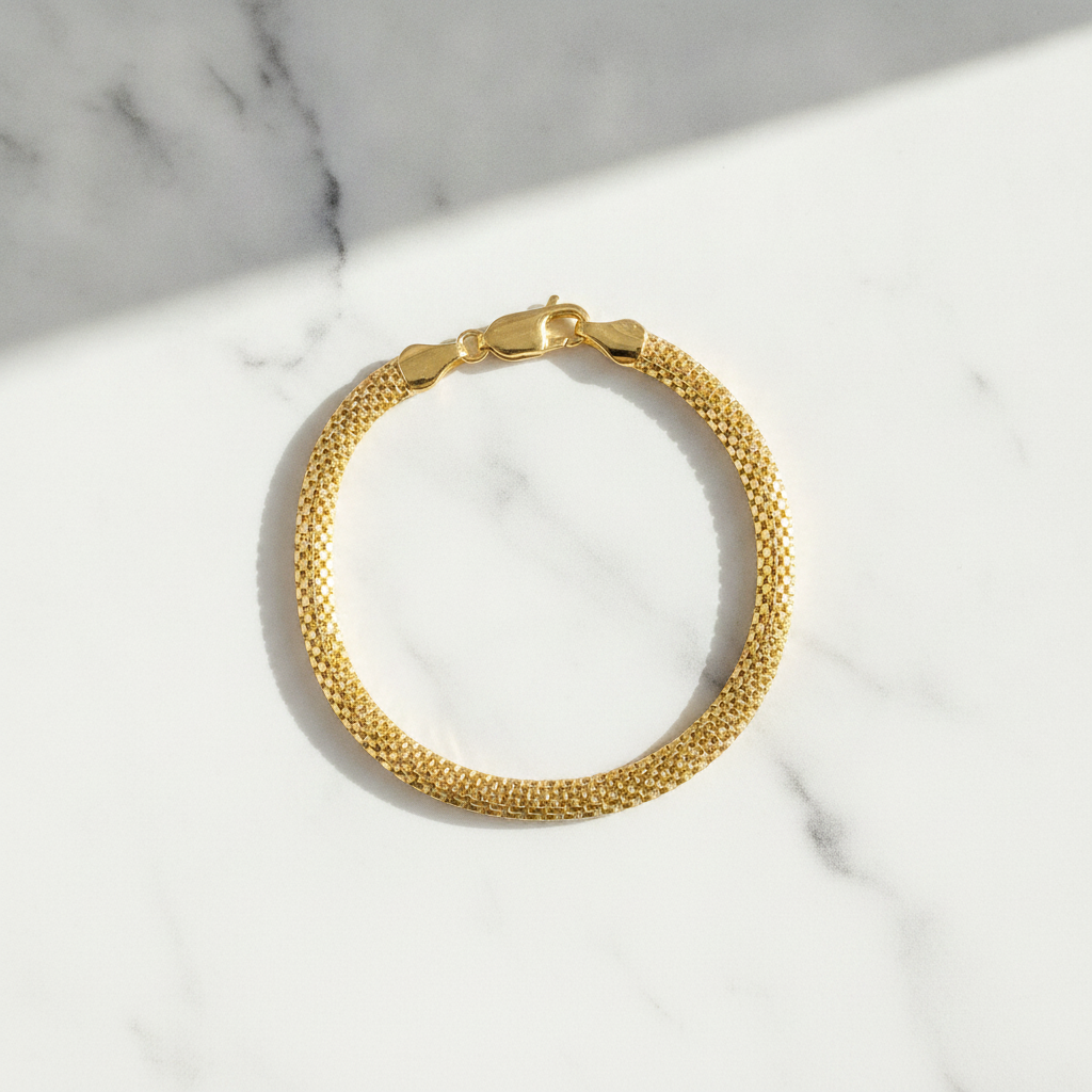 500J02TULIPANBR. 14K Solid Gold Bismark Puff Bracelet