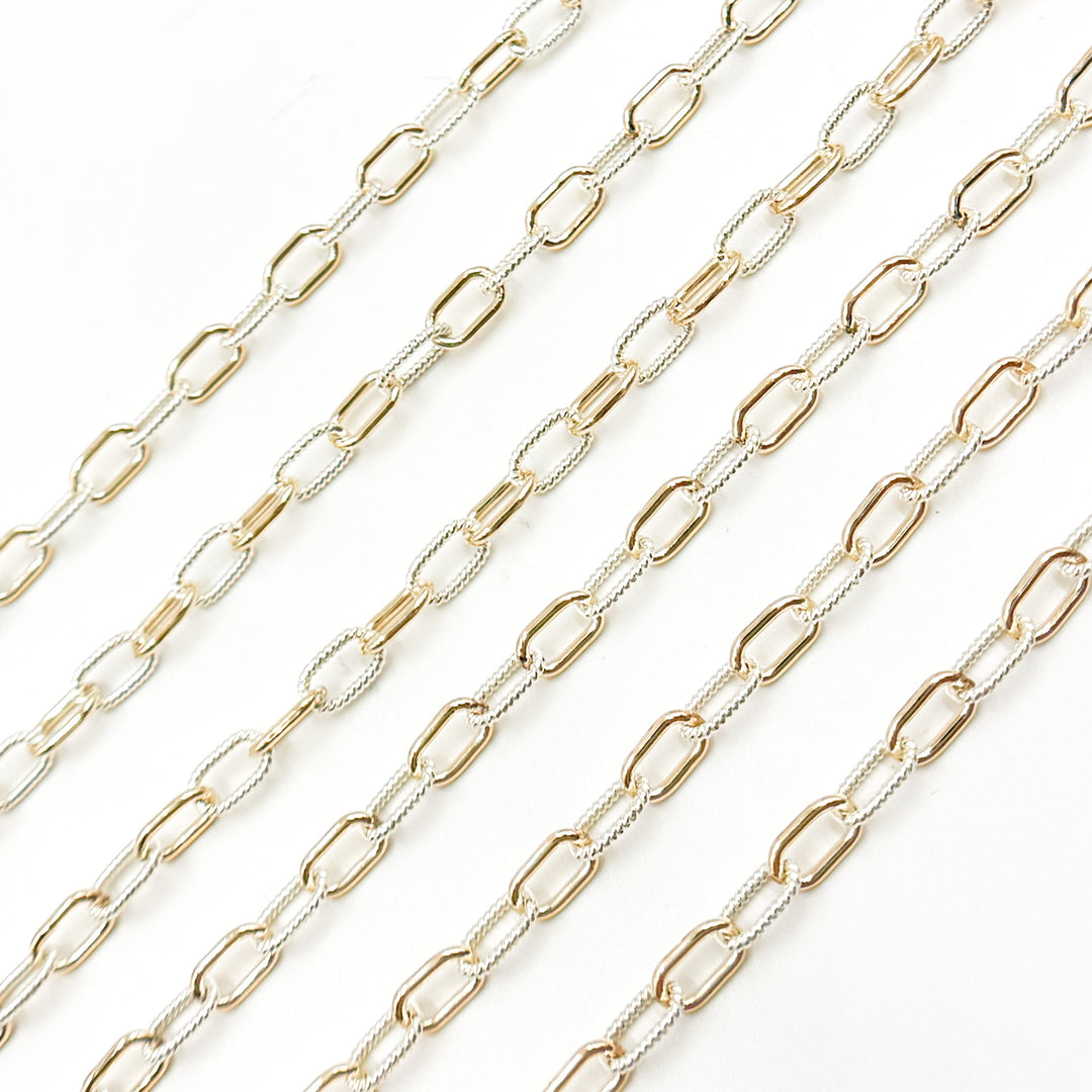 40061P1TTT. 14k Gold Filled and 925 Sterling Silver Elongated Cable Twisted and Plain Link Chain
