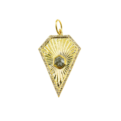 KG60. 14K Solid Gold Diamond Shaped Charm with Diamonds