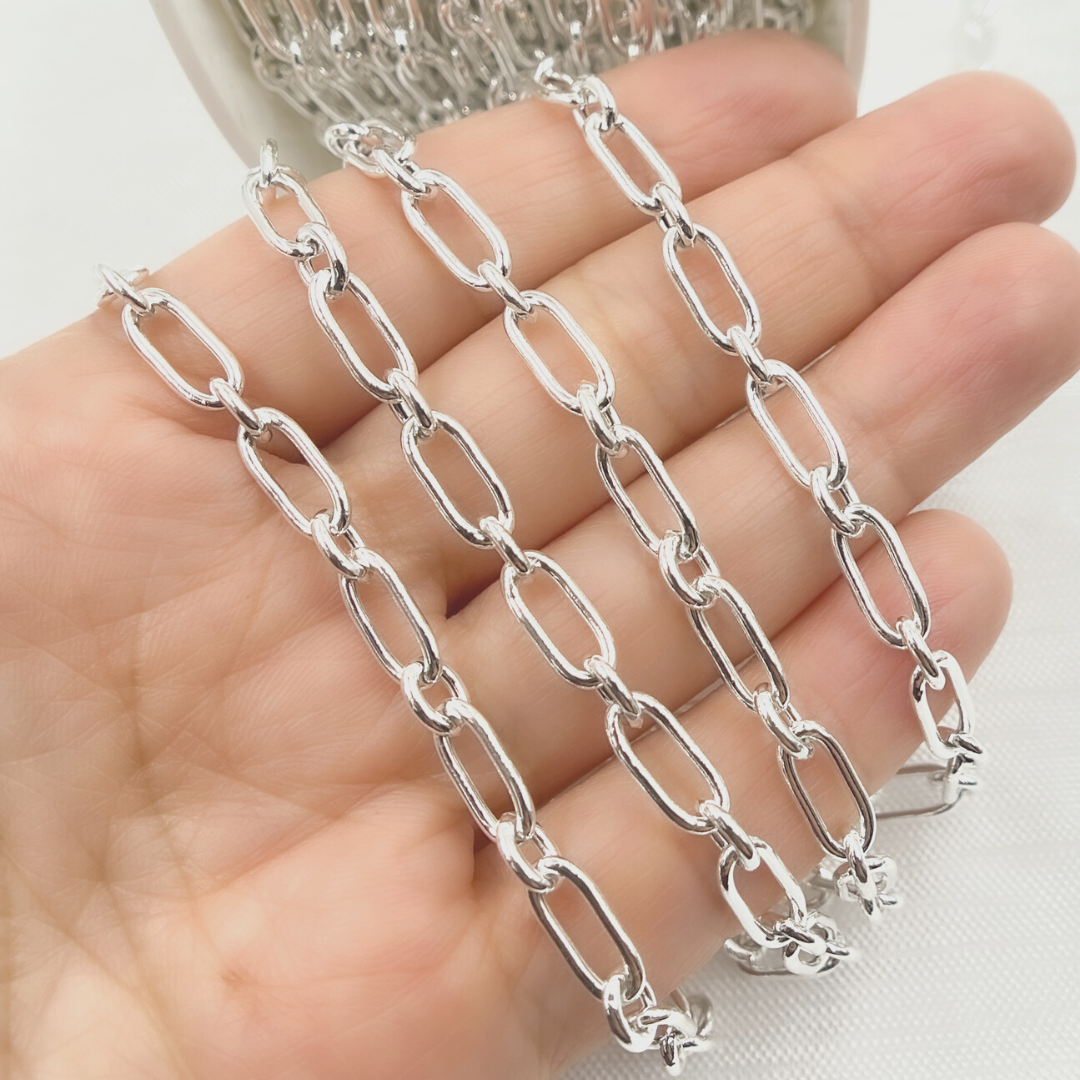 925 Sterling Silver Hollow Smooth Paperclip Long & Short Link Chain. V201SS