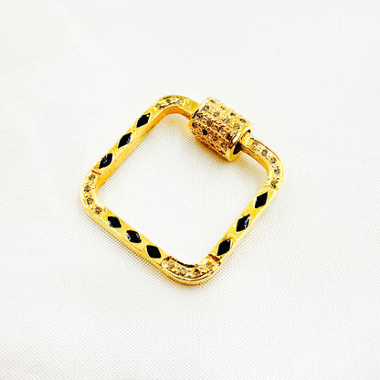 DC11. Sterling Silver Square Enamel Diamond Screw Clasp