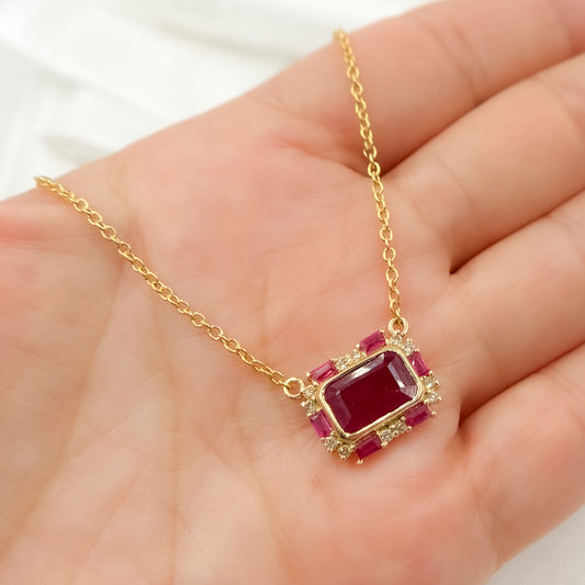 GDP588. 14K Solid Gold Diamond and Gemstone Necklace