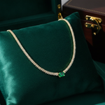 Load image into Gallery viewer, NK402201. 14K Solid Gold Baguette Diamond and Solitaire Emerald Necklace