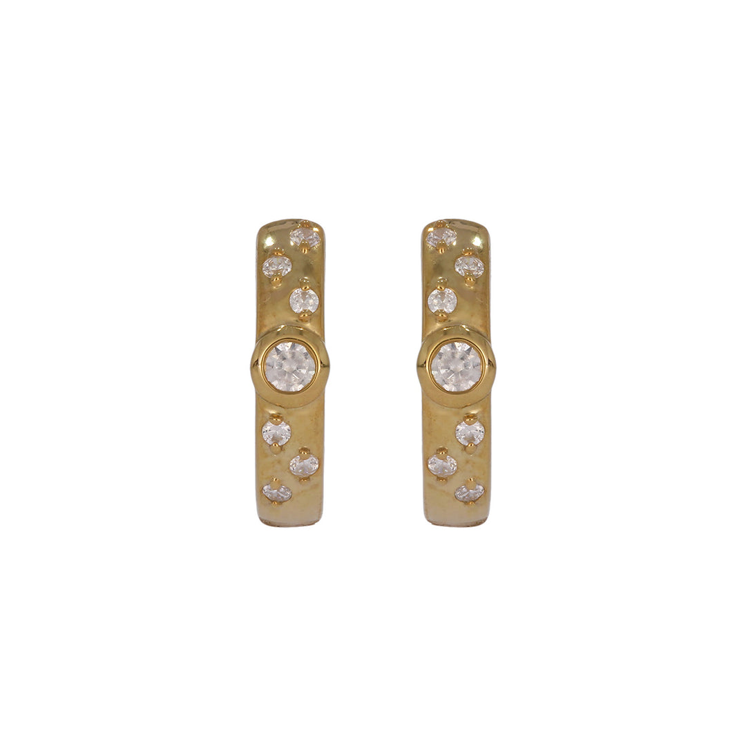 EHD57620. 14K Solid Yellow Gold Diamond Huggie Hoop Earrings
