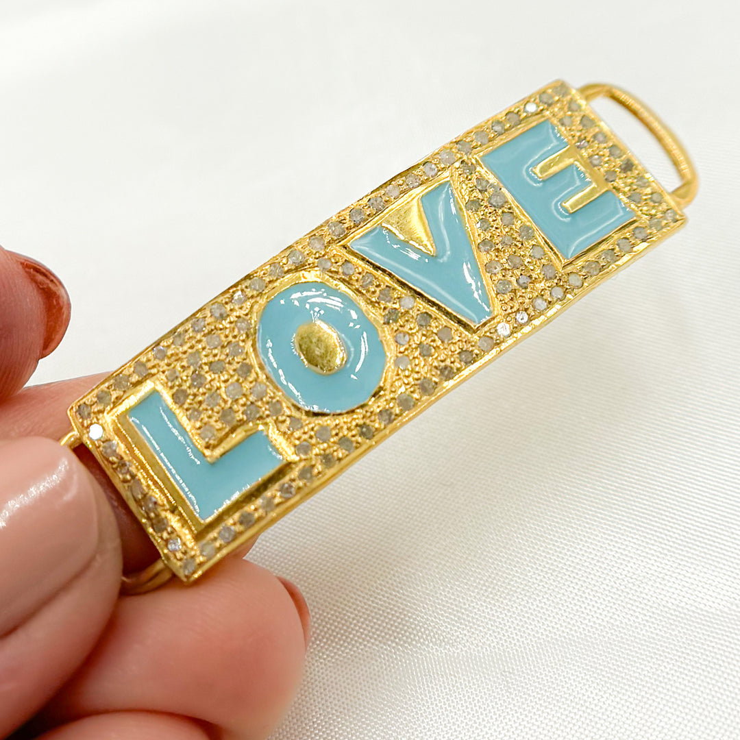 DC149A. Diamond Sterling Silver Rectangle LOVE Enamel Connector