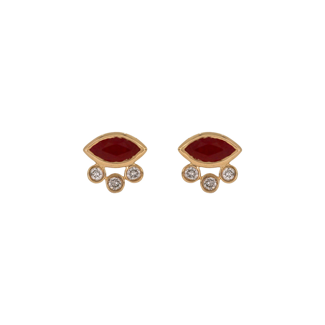 EFB52986. 14K Solid Gold Diamond and Gemstone Fancy Stud Earrings
