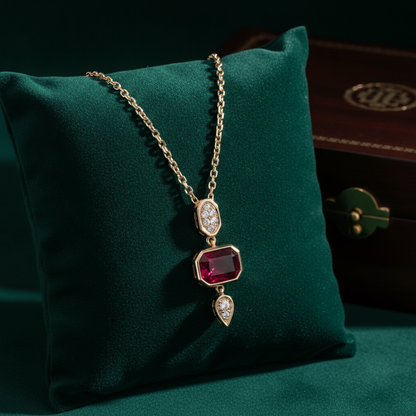 CP97495. 14K Solid Gold Diamond and Gemstone Geometric Pendant