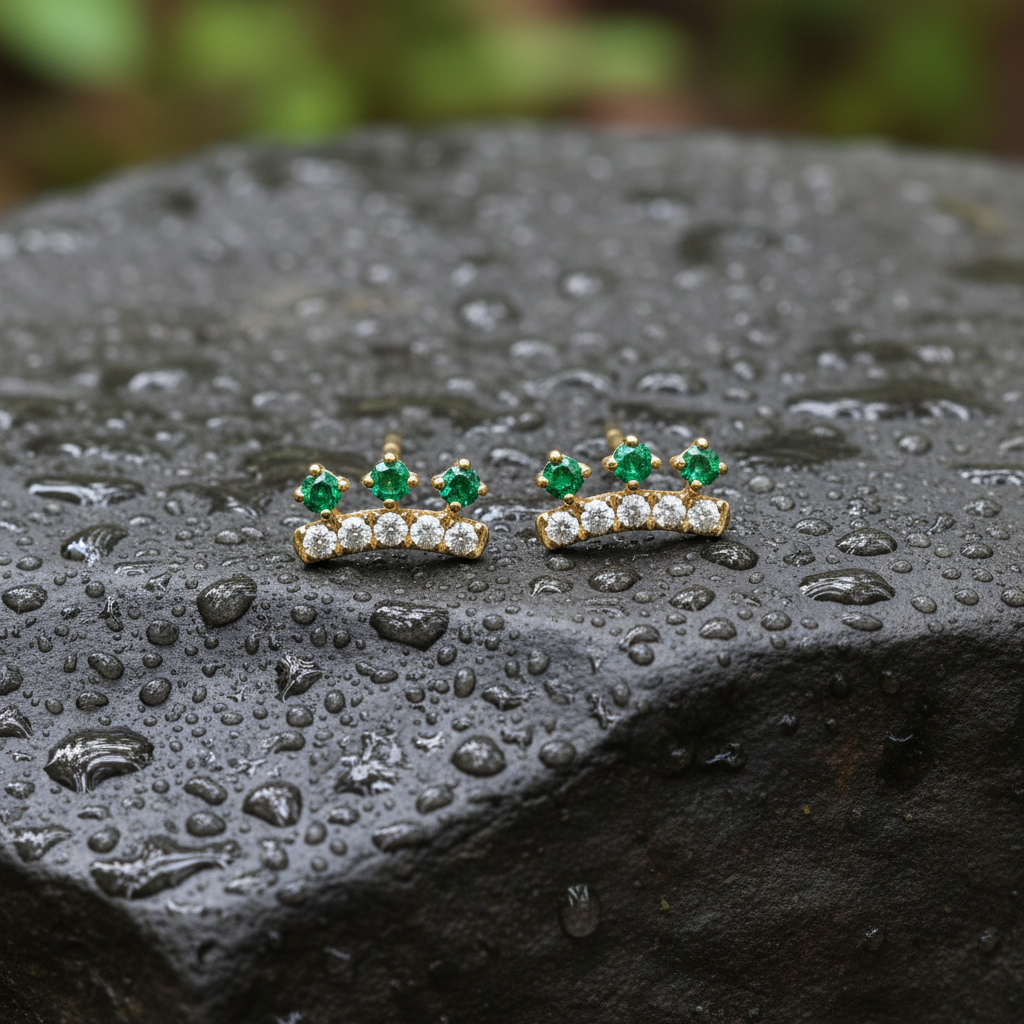 EFB53898. 14K Solid Gold Diamond and Turquoise Fancy Stud Earrings