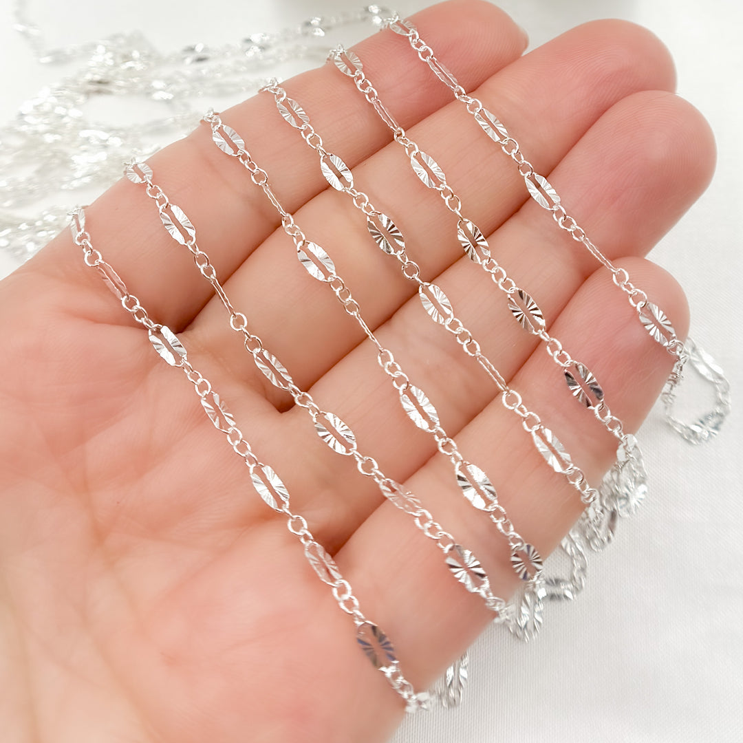 163SBSFSS. Sterling Silver Diamond Cut Marina Link Chain