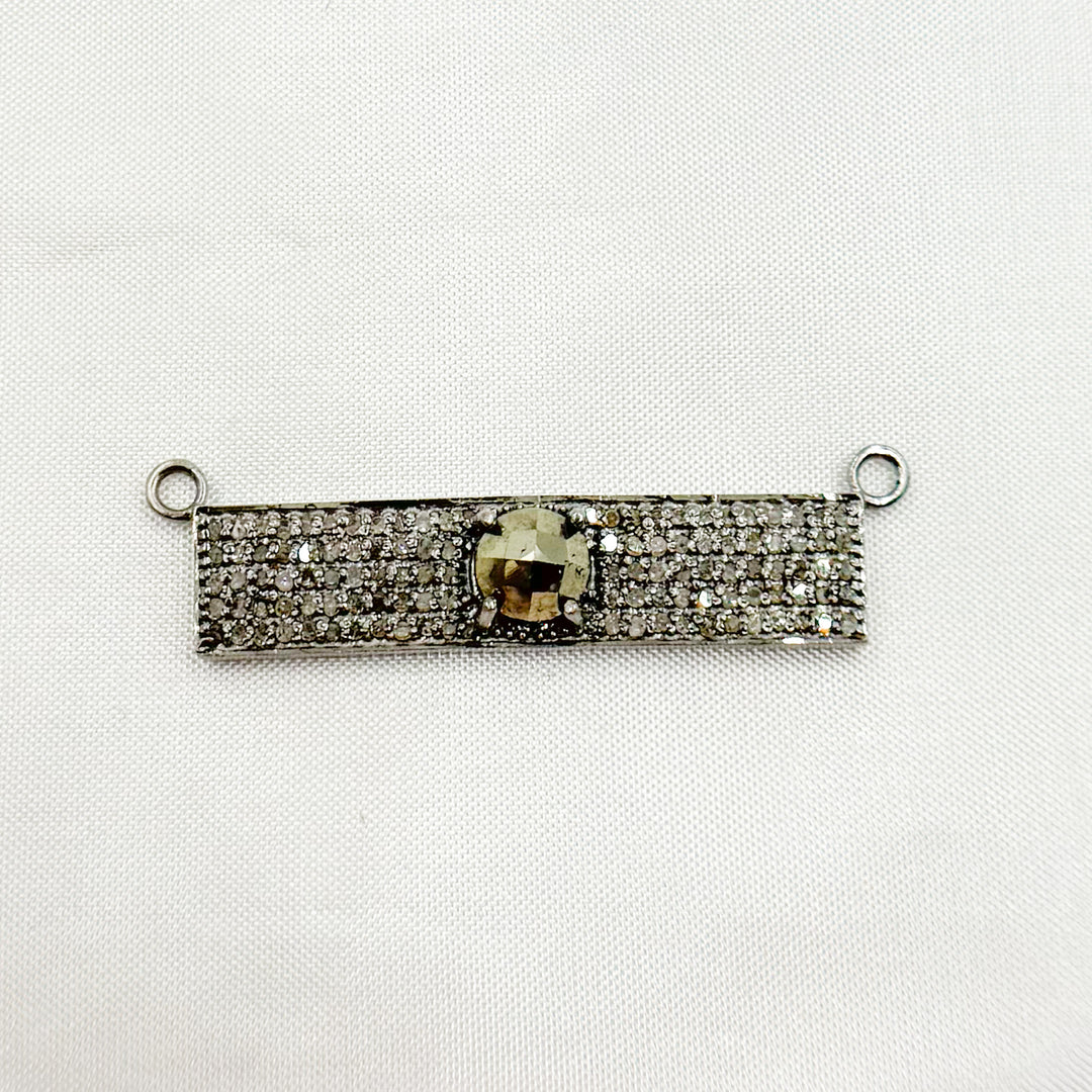 DC10. Silver Diamond and Gemstone Rectangle Connector