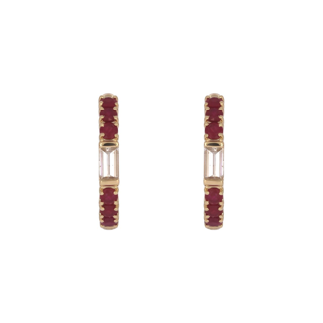 EHE57441. 14K Solid Gold Diamonds and Gemstone Hoops