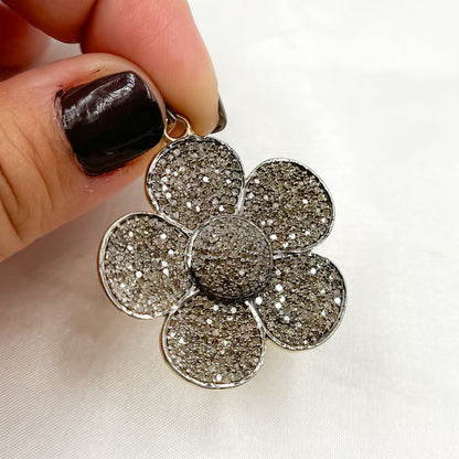 DP174. Diamond Sterling Silver Flower Pendant