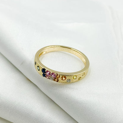 14K Solid Gold Diamond and Multi Sapphire Band Ring.
