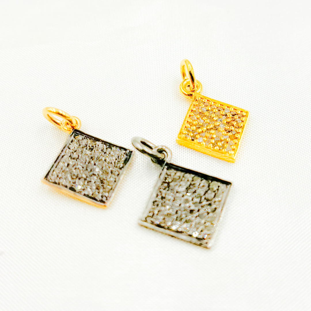 DC251. Diamond Sterling Silver Square Charm