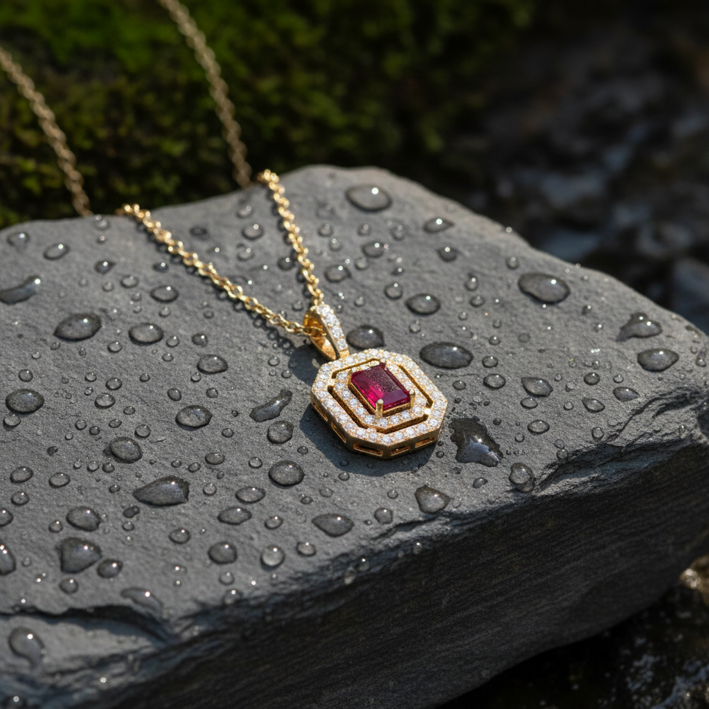CP97256RU6X4. 14K Solid Gold Ruby Octagon Charm