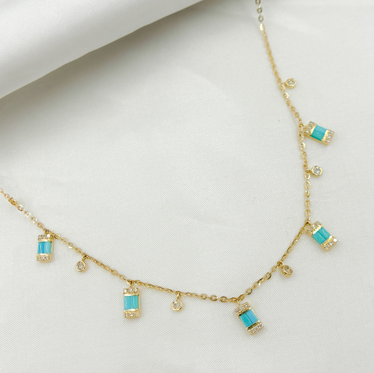 CN96316. 14K Solid Gold Gemstone and Diamond Dangle Necklace