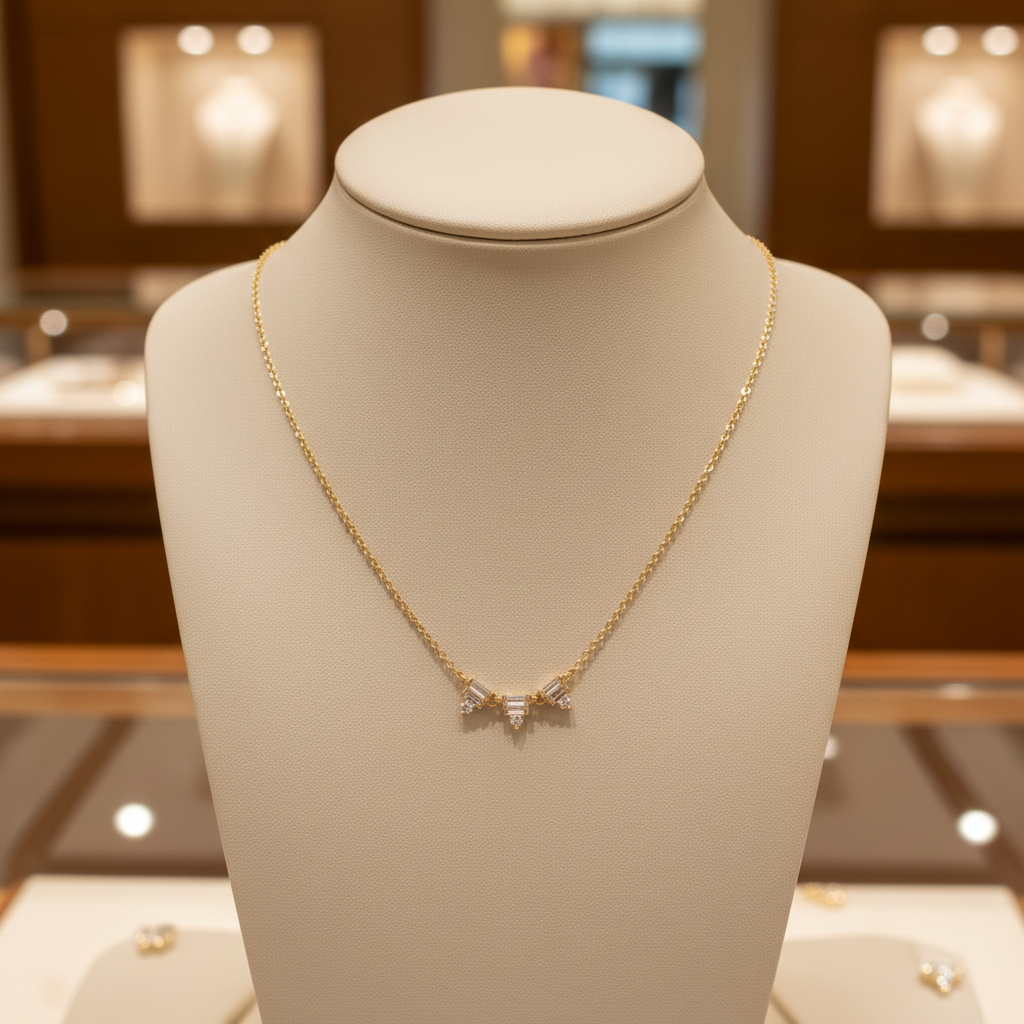 NFD72310. 14K Solid Yellow Gold Baguette Diamond Fancy Necklace