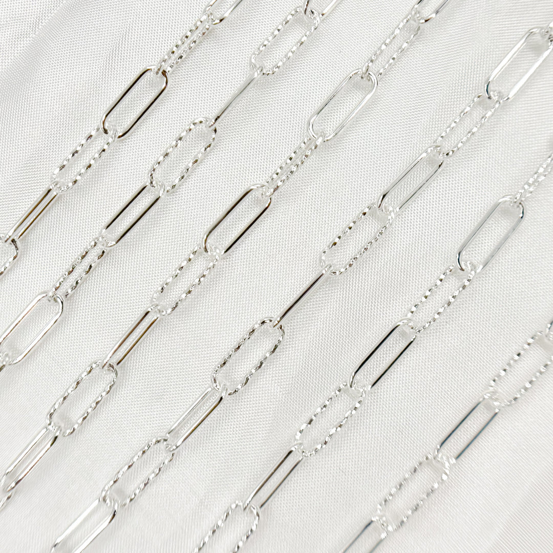 V32SS. Sterling Silver Smooth & Diamond Cut Paperclip Chain