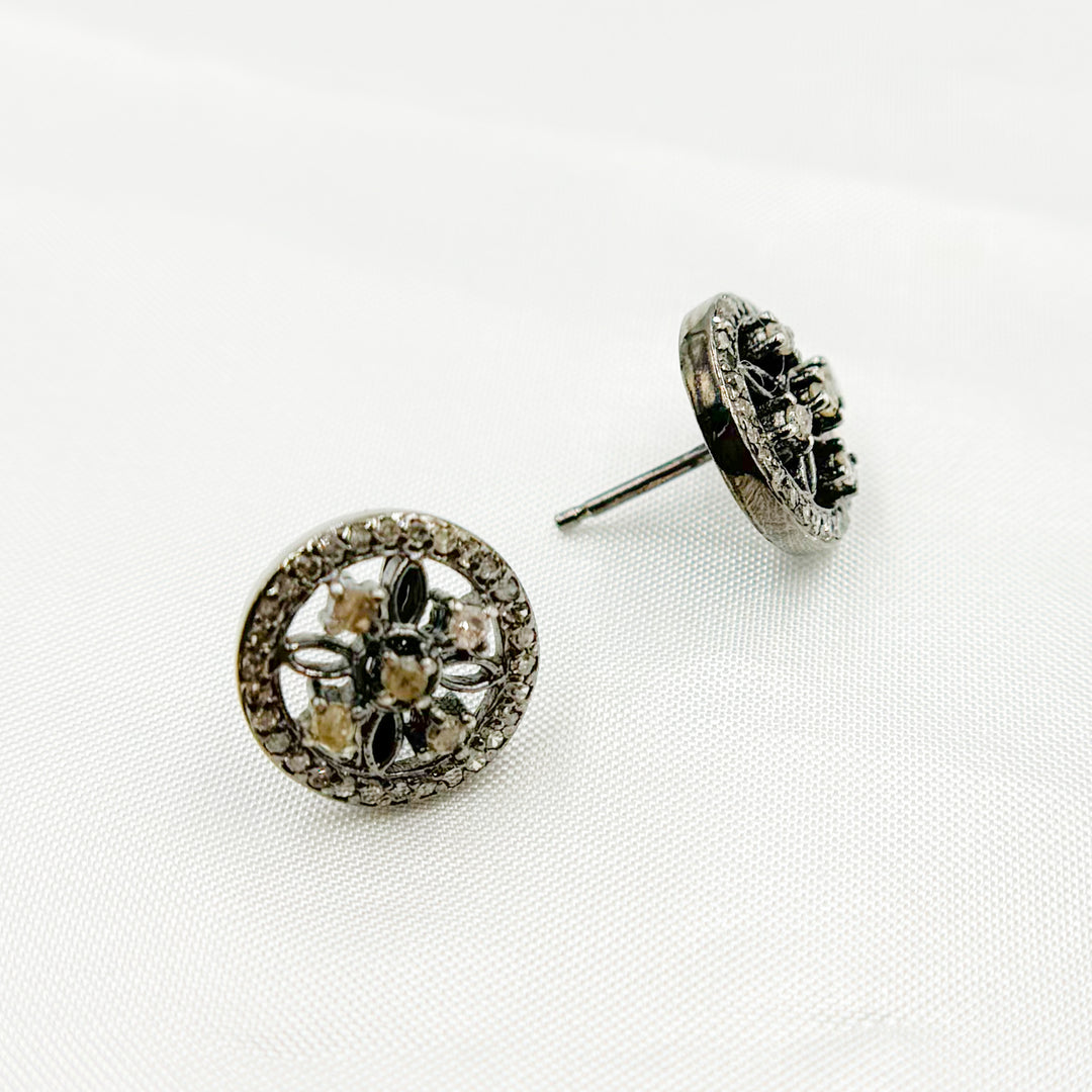 DE047. Diamond Black Rhodium Sterling Silver Round Studs