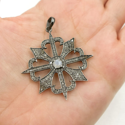 DP016. Diamond Silver Black Rhodium Fancy Arrow Pendant with Gemstone