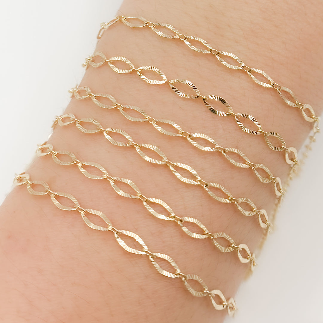 14k Solid Yellow Gold Diamond Cut Flat Oval Link Chain