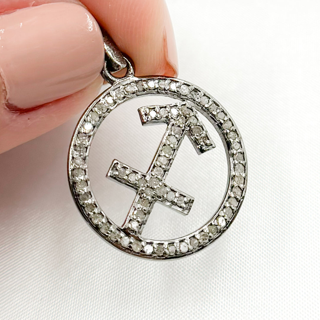 DC309. Diamond Sterling Silver Round Sagittarius Zodiac Pendant