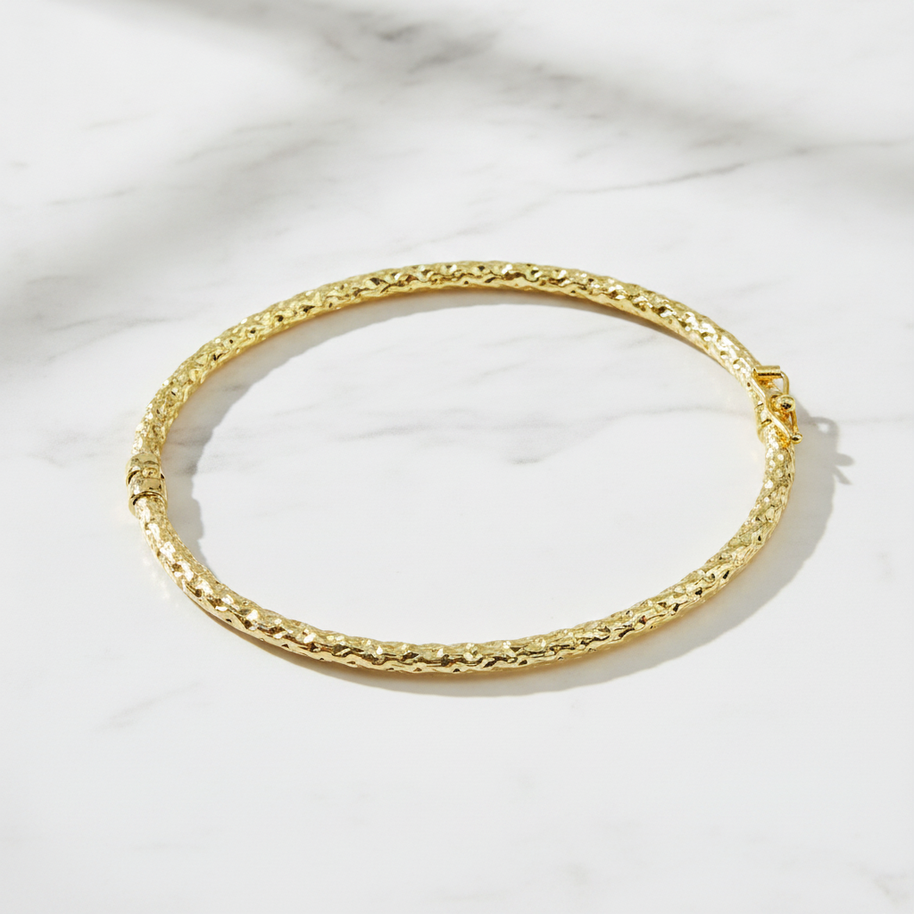 Bangle2. 14K Solid Gold Bangle Diamond Cut