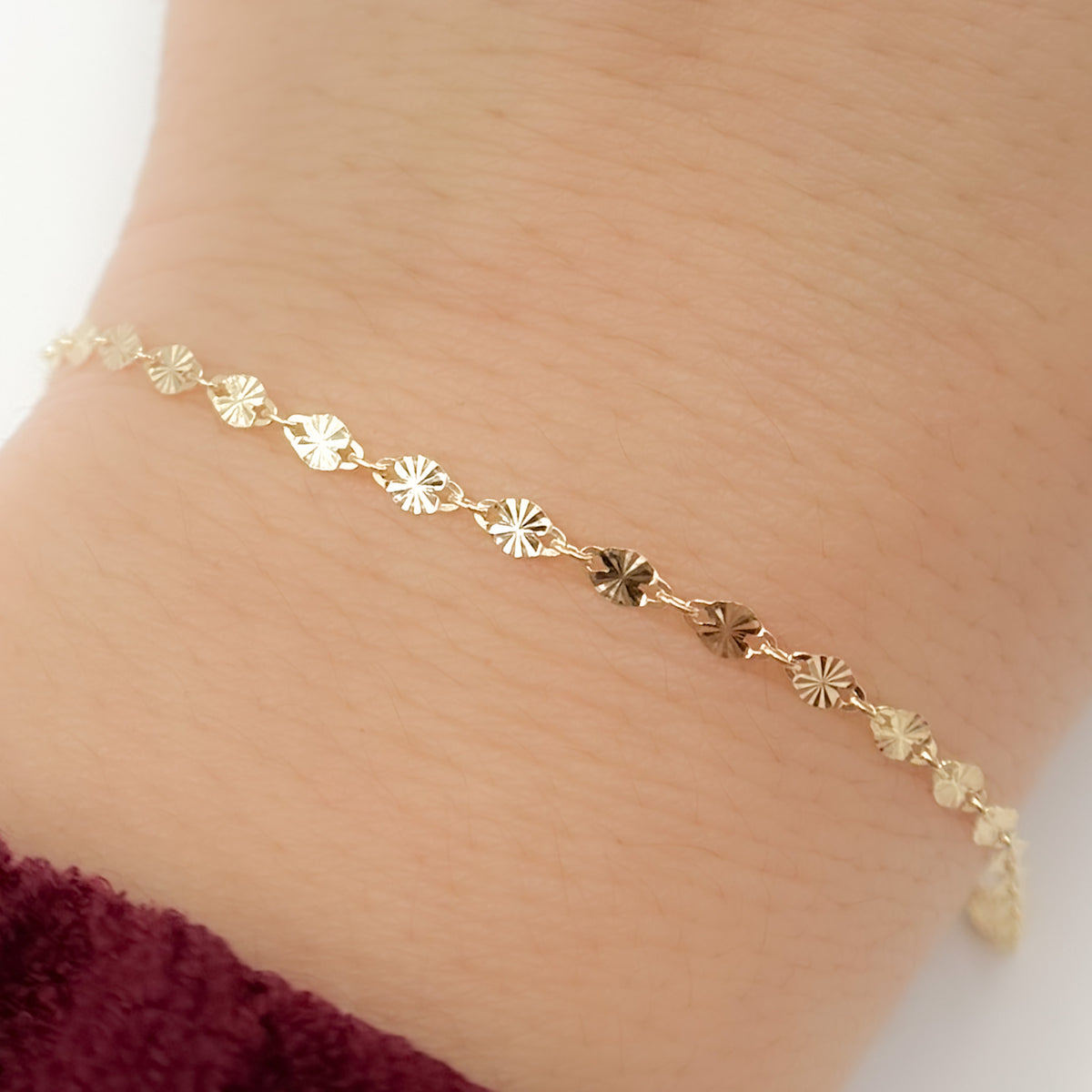 14k Solid Yellow Gold Marina Diamond Cut Bracelet