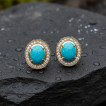 Load image into Gallery viewer, CE97455TQ9X7. 14K Solid Gold Diamond and Turquoise Oval Stud Earrings