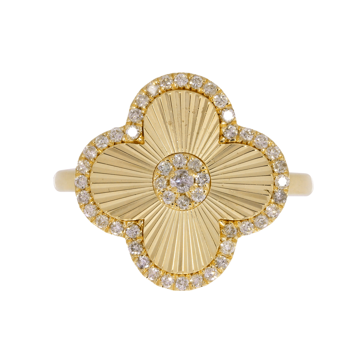 14K Solid Yellow Gold Diamond Flower Ring