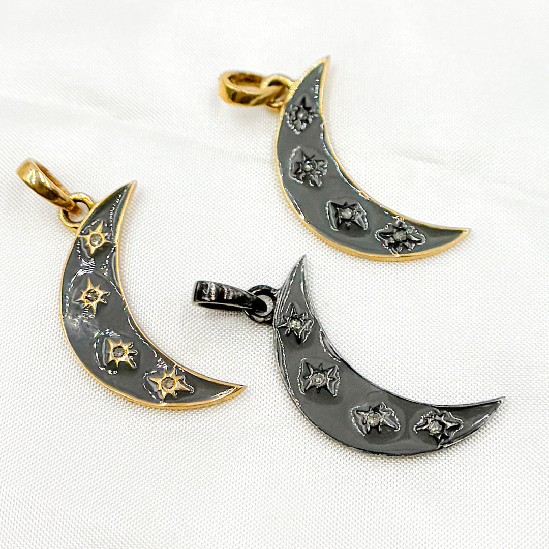 DP574A. Diamond Sterling Silver Moon Enamel Pendant