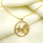 Load image into Gallery viewer, 14K Solid Gold Diamond Circle Charm with Sun and Star in the Center. GDP07
