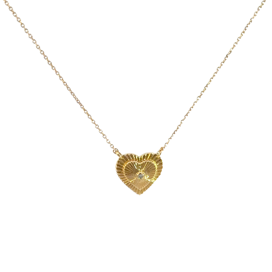 NFA71449. 14k Solid Gold Diamond Heart Charm Necklace
