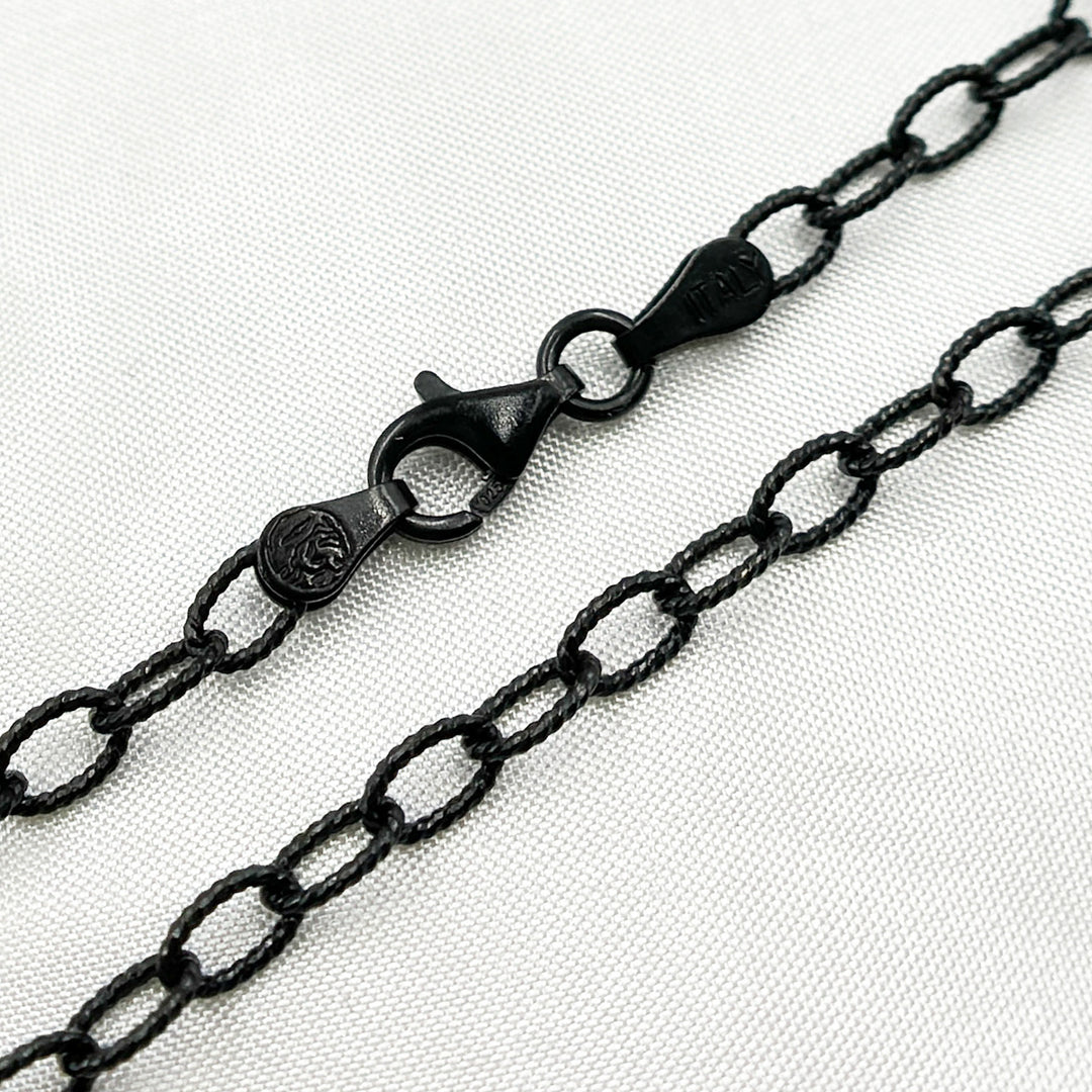 80BR. Black Rhodium 925 Sterling Silver Textured Cable Necklace