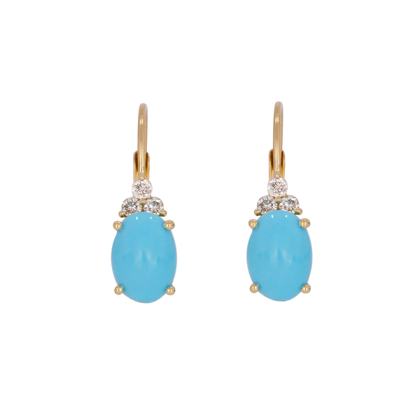 14K Solid Gold Diamond and Turquoise Dangle Earrings