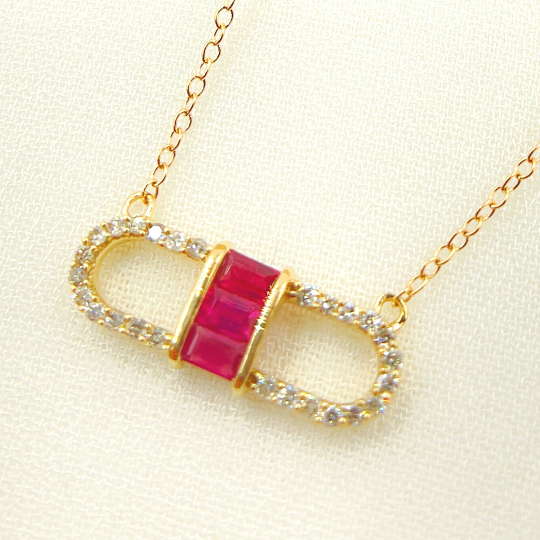 NFB70796. 14k Solid Yellow Gold, Diamonds & Precious Stones Cable Link Marquise Necklace
