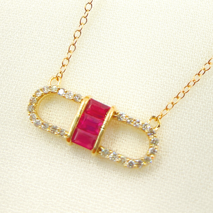 NFB70796. 14k Solid Yellow Gold, Diamonds & Precious Stones Cable Link Marquise Necklace