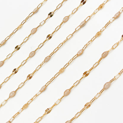 V295OP1GF. 14K Gold Filled Golden Shade Opal Enamel Chain with Paperclip and Diamond Cut Marina Links
