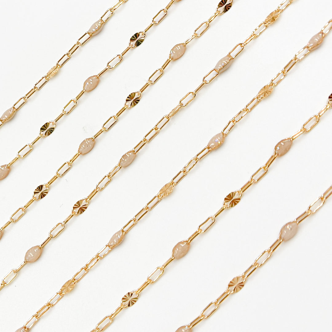 V295OP1GF. 14K Gold Filled Golden Shade Opal Enamel Chain with Paperclip and Diamond Cut Marina Links